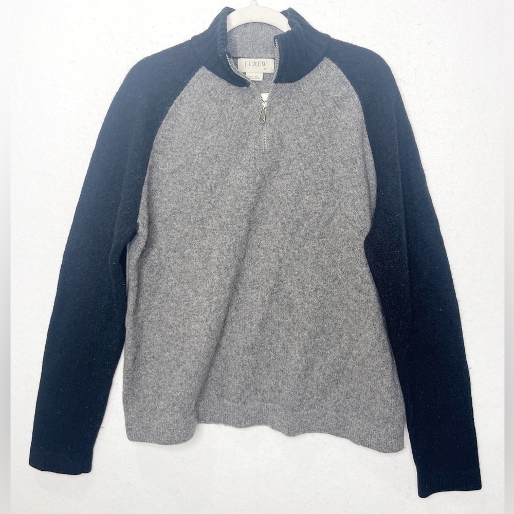 J Crew 100% Wool 1/4 Zip Sweater Size Medium Gray Black